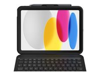ZAGG Tough Keys - Tangentbord och foliefodral (fodral) - med pekdyna - USB-C - QWERTY - Nordisk - svart tangentbord, svart fodral - brun låda - B2B 103117083