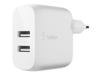 Belkin BoostCharge - Strömadapter - 24 Watt - 2 utdatakontakter (USB) - vit WCD001VF1MWH