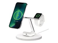 Belkin BoostCharge Pro - Trådlöst laddställ - med MagSafe + växelströmsadapter - 15 Watt - Fast Charge - vit - för Apple AirPods; AirPods Pro; iPhone 12, 13; Watch Series 4, Series 5, Series 6, Series 7 WIZ017VFWH