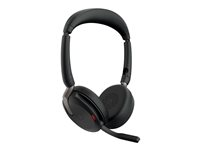 Jabra Evolve2 65 Flex UC Stereo - Headset - på örat - Bluetooth - trådlös - aktiv brusradering - USB-A - svart - med trådlös laddningsplatta - Optimerad för UC 26699-989-989
