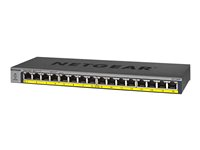 NETGEAR GS116LP - Switch - 16 x 10/100/1000 (PoE+) - skrivbordsmodell, rackmonterbar, väggmonterbar - PoE+ (76 W) - likström GS116LP-100EUS