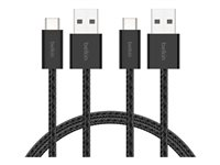 Belkin BoostCharge - USB-kabel - USB (hane) till 24 pin USB-C (hane) - 1.5 m - flätad kabel, USB Fast Charge (15W) - svart (paket om 2) BBD010HQ05BK2PK