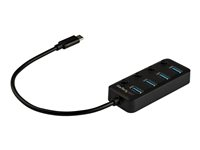 StarTech.com 4 Port USB C Hub, USB-C to 4x USB 3.0 Type-A Ports with Individual On/Off Port Switches, SuperSpeed 5Gbps USB 3.1/3.2 Gen 1, USB Bus Powered, Portable, 10" Attached Cable - Windows/macOS/Linux (HB30C4AIB) - Hubb - 4 x USB 3.1 Gen 1 - skrivbordsmodell HB30C4AIB